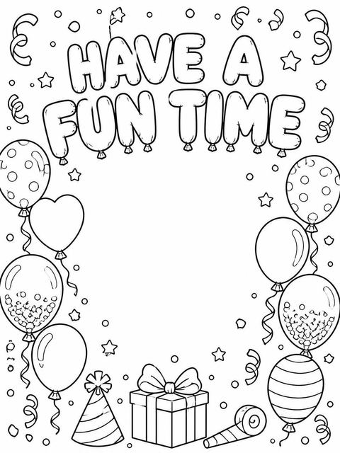 Coloring sheet in the Metallic Balloon 8th Birthday Invitation design