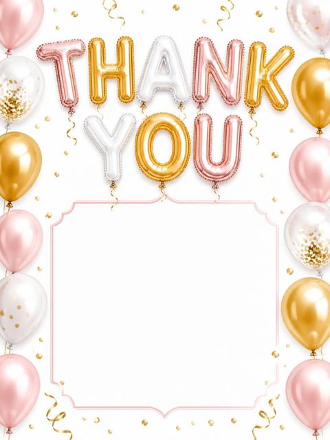 Thank-you flat in the Metallic Balloon 8th Birthday Invitation design
