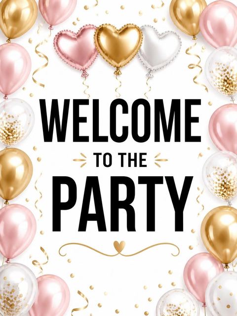 Welcome sign in the Metallic Balloon 8th Birthday Invitation design