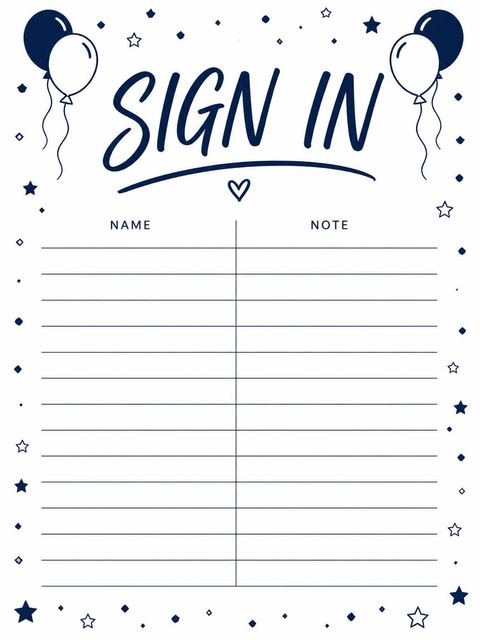 Guest sign-in sheet in the Navy Brush Script 21st Birthday Invitation design