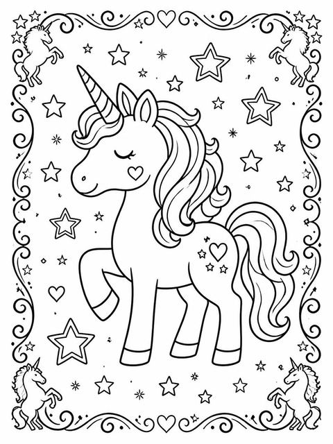 Coloring sheet in the Chalkboard Pastel Unicorn 5th Birthday Invite design