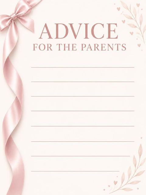 Advice card in the Dusty Rose Silk Ribbon Baby Shower design