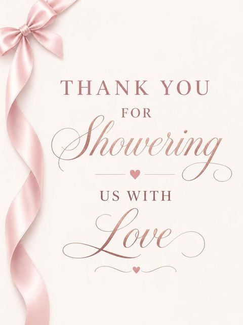 Thank-you flat in the Dusty Rose Silk Ribbon Baby Shower design