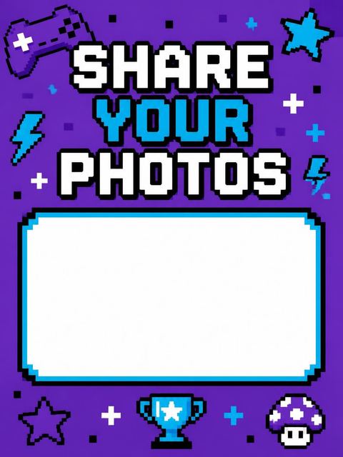 Hashtag card in the Purple Cyan Pixel Arcade 8th Birthday design