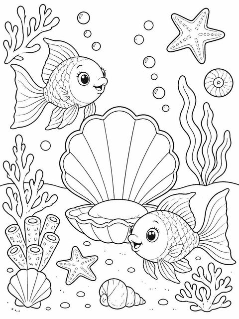 Coloring sheet in the Watercolor Fish Coral Beach Party design