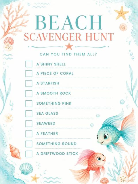 Scavenger hunt in the Watercolor Fish Coral Beach Party design