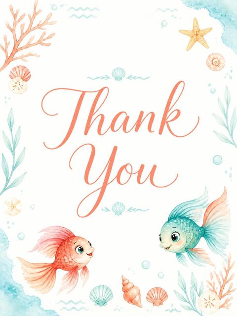 Thank-you flat in the Watercolor Fish Coral Beach Party design