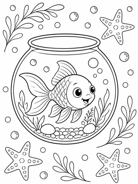 Coloring sheet in the Watercolor Goldfish 2nd Birthday Invitation design