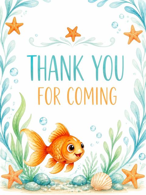 Thank-you flat in the Watercolor Goldfish 2nd Birthday Invitation design