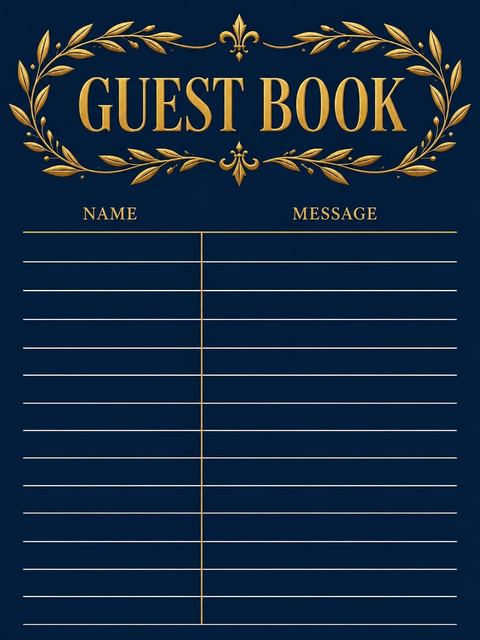 Guest sign-in sheet in the Navy and Gold Monogram 50th Birthday design