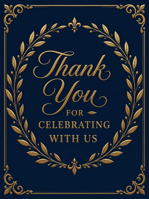 Thank-you flat in the Navy and Gold Monogram 50th Birthday design