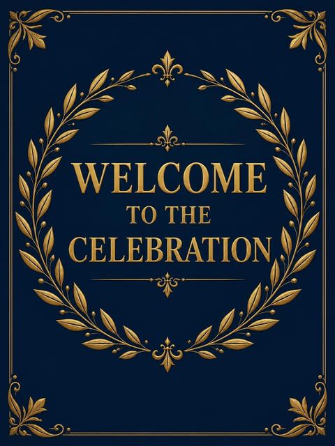 Welcome sign in the Navy and Gold Monogram 50th Birthday design