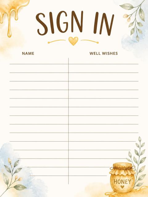 Guest sign-in sheet in the Watercolor Teddy Bear 1st Birthday design
