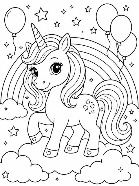 Coloring sheet in the Magical Rainbow Unicorn 7th Birthday Celebration design