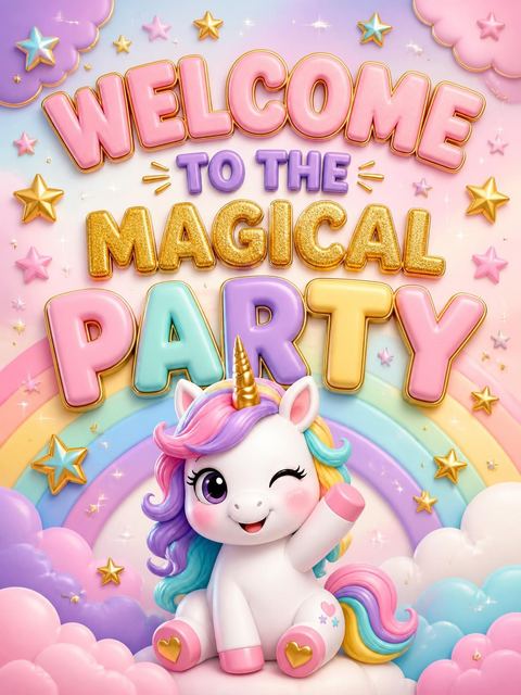 Welcome sign in the Magical Rainbow Unicorn 7th Birthday Celebration design