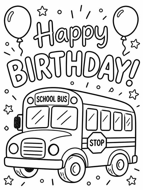 Coloring sheet in the Crayon School Bus Birthday Invitation design