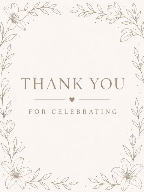 Thank-you flat in the Minimalist Taupe Hand-Lettered 5th Birthday Invitation design