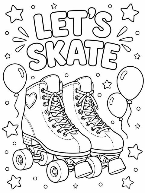 Coloring sheet in the Pastel Roller Skate 3rd Birthday design