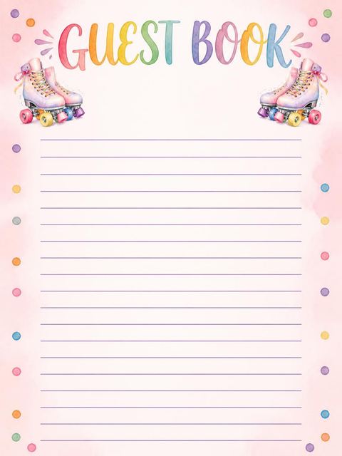 Guest sign-in sheet in the Pastel Roller Skate 3rd Birthday design