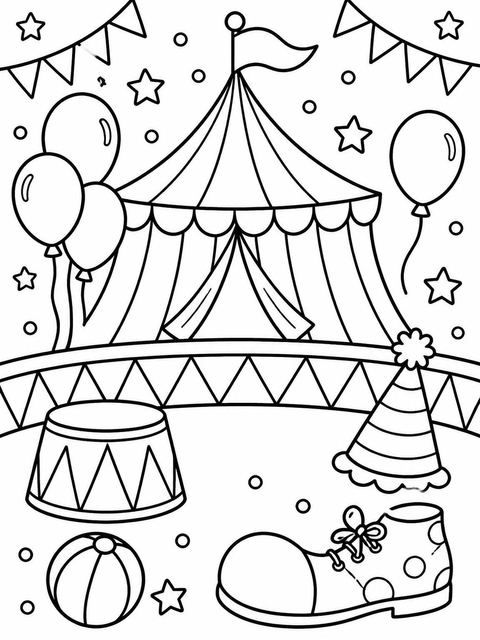 Coloring sheet in the Crayon Circus Tent 4th Birthday design