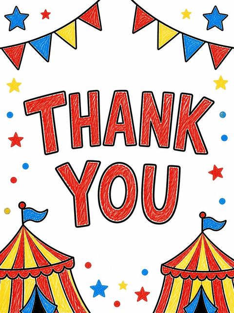 Thank-you flat in the Crayon Circus Tent 4th Birthday design