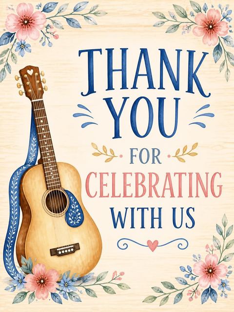 Thank-you flat in the Watercolor Acoustic Guitar 5th Birthday design