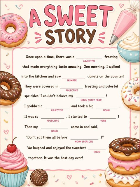 Mad libs in the Two Sweet Donut Birthday design