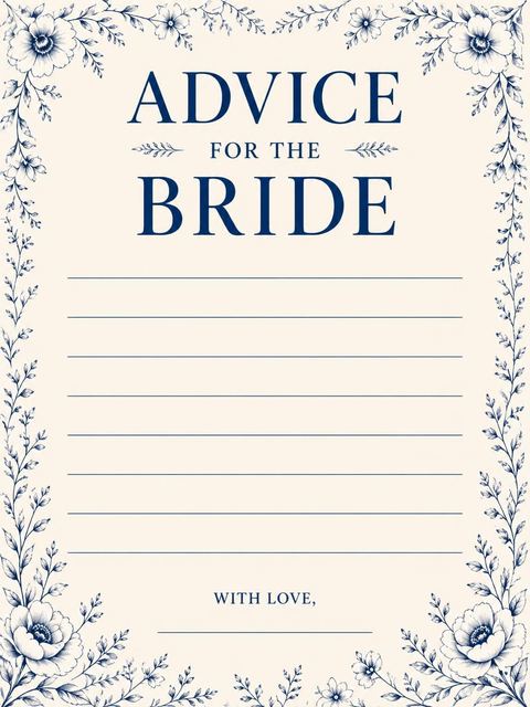 Advice card in the Navy Botanical Line-Art Bridal Shower design