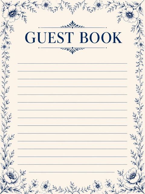 Guest sign-in sheet in the Navy Botanical Line-Art Bridal Shower design