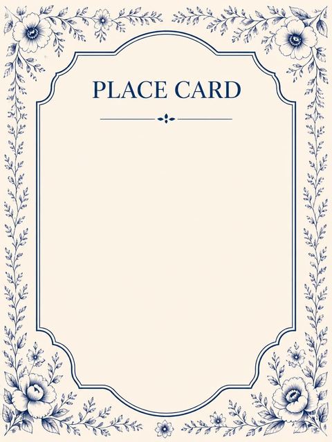 Place card in the Navy Botanical Line-Art Bridal Shower design