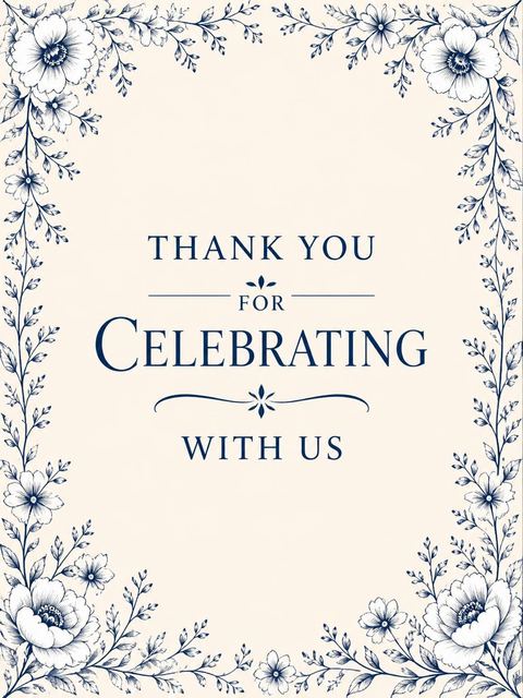 Thank-you flat in the Navy Botanical Line-Art Bridal Shower design