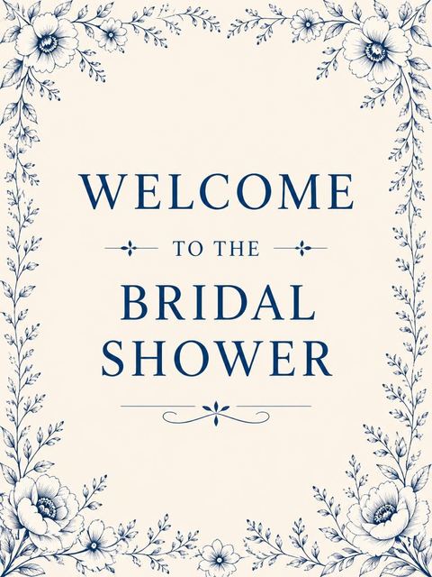 Welcome sign in the Navy Botanical Line-Art Bridal Shower design