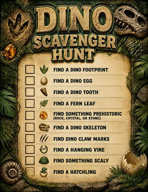 Scavenger hunt in the 3D Stone Jurassic Dinosaur 2nd Birthday design