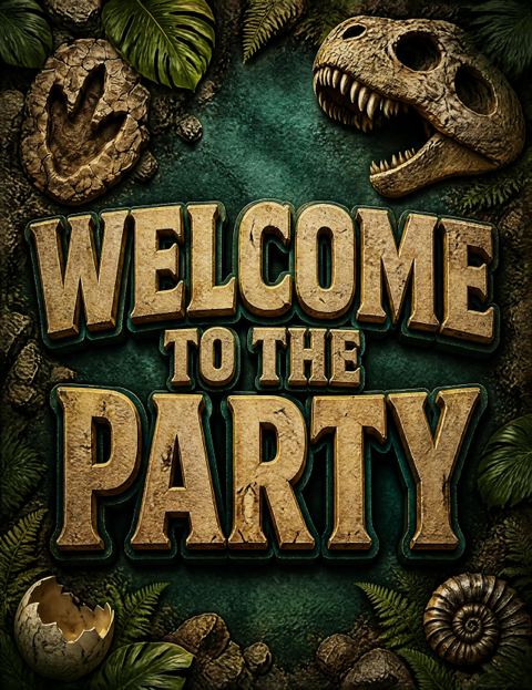 Welcome sign in the 3D Stone Jurassic Dinosaur 2nd Birthday design