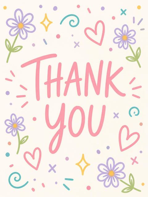 Thank-you flat in the Cream Doodle Pastel 11th Birthday Party design