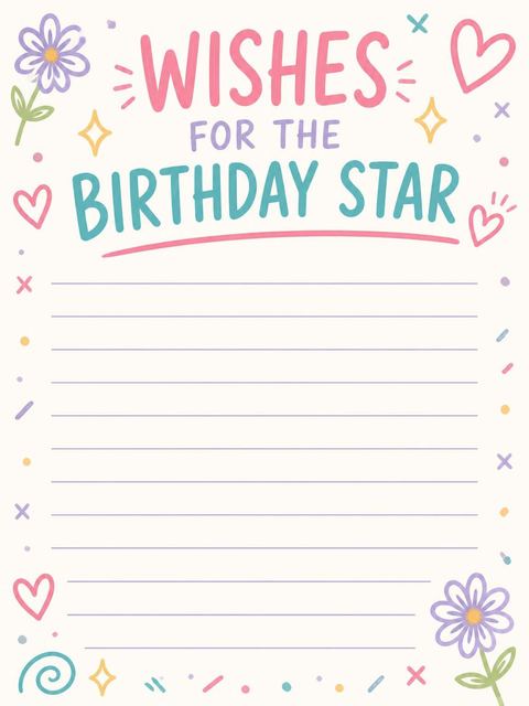 Wishes page in the Cream Doodle Pastel 11th Birthday Party design
