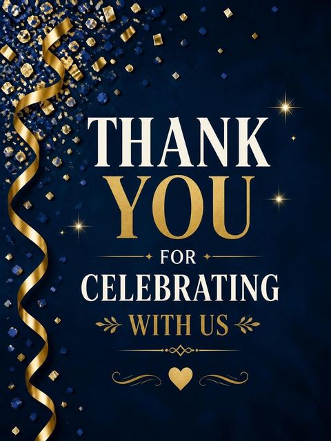 Thank-you flat in the Navy Gold Confetti 60th Birthday design