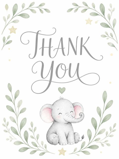 Thank-you flat in the Sage Watercolor Elephant 1st Birthday design