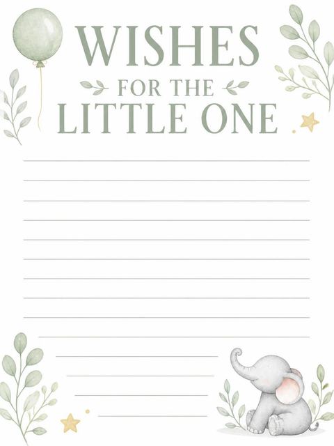 Wishes page in the Sage Watercolor Elephant 1st Birthday design