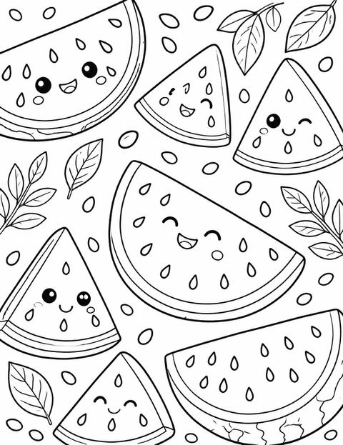 Coloring sheet in the Watercolor Watermelon Slice 1st Birthday design