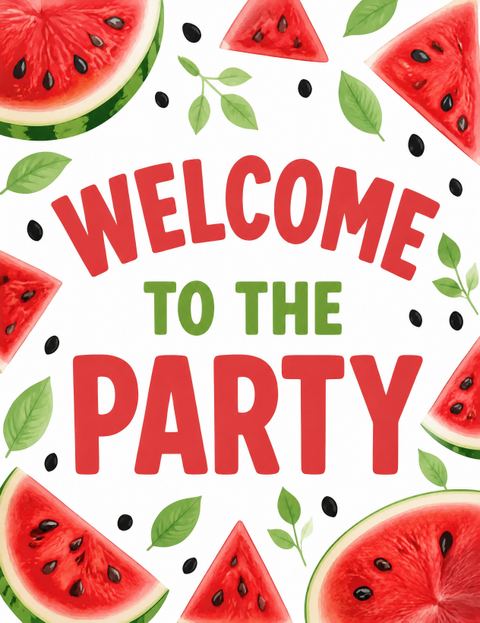 Welcome sign in the Watercolor Watermelon Slice 1st Birthday design