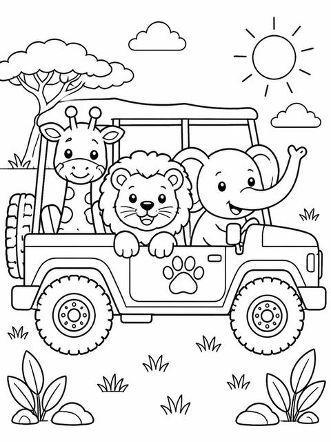 Coloring sheet in the Olive Jeep Jungle Animal 5th Birthday design