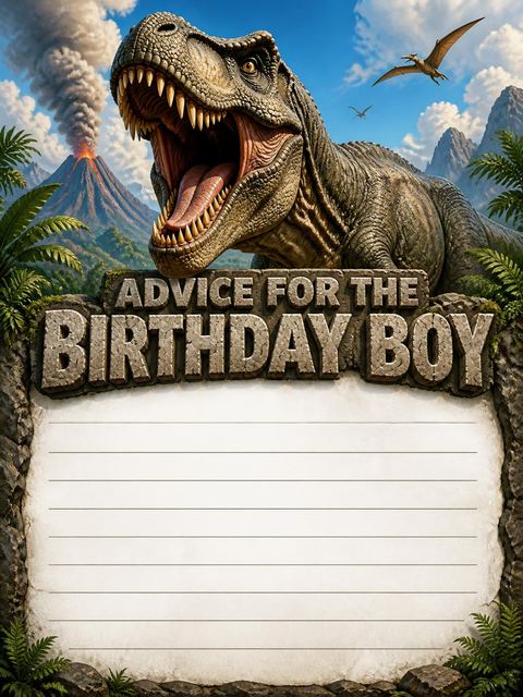Advice card in the Roaring T-Rex Dino 6th Birthday design