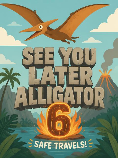 Goodbye card in the Roaring T-Rex Dino 6th Birthday design