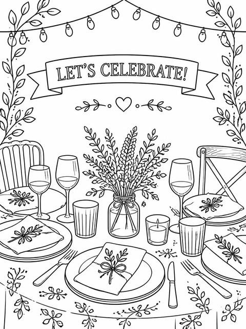 Coloring sheet in the Blue Ink Table Setting 10th Birthday Dinner design