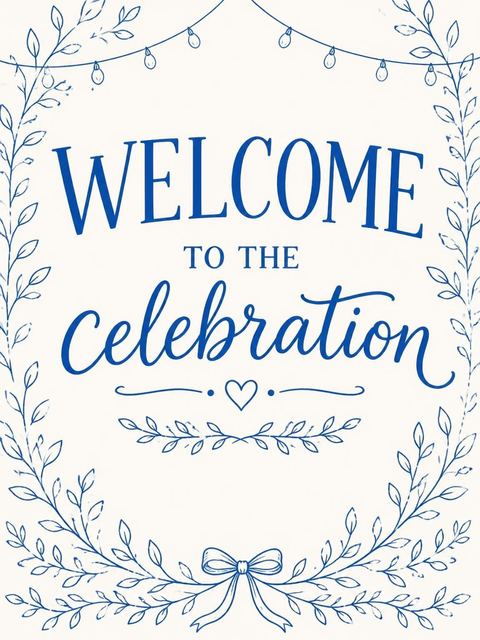 Welcome sign in the Blue Ink Table Setting 10th Birthday Dinner design