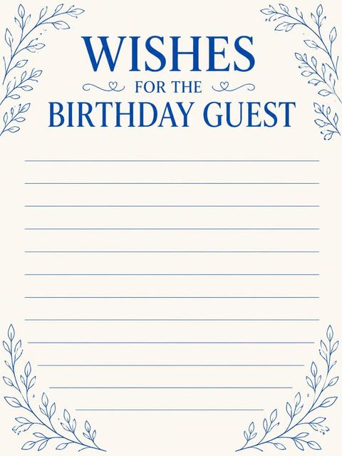 Wishes page in the Blue Ink Table Setting 10th Birthday Dinner design