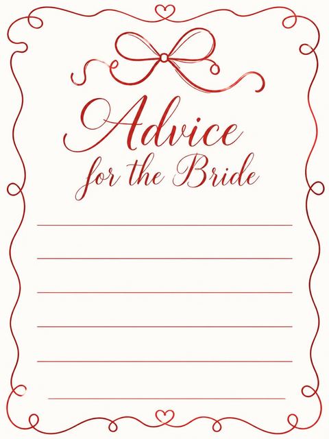 Advice card in the Red Ribbon Illustrated Bridal Shower design