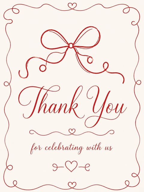 Thank-you flat in the Red Ribbon Illustrated Bridal Shower design