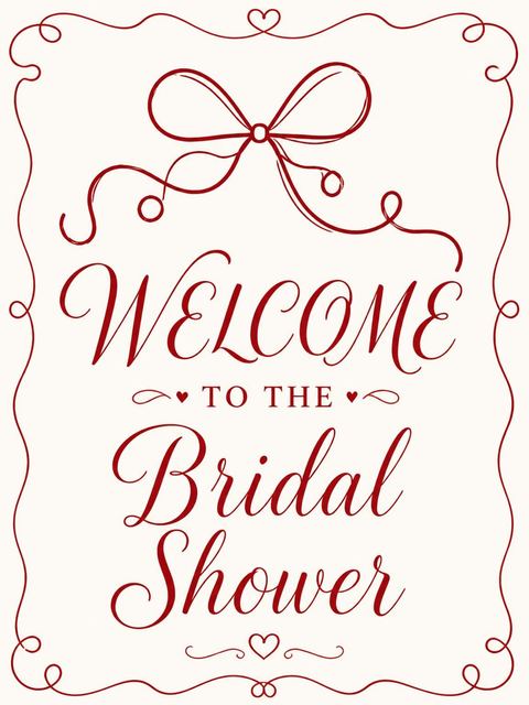 Welcome sign in the Red Ribbon Illustrated Bridal Shower design